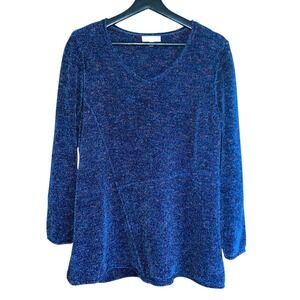 Habitat Blue Chenille Tunic Top Long Sleeve V Neck Knit‎ Pullover Sweater L
